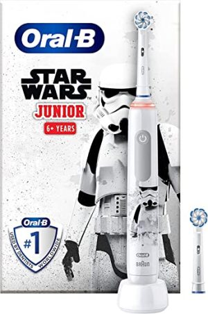 Oral-B Junior Star Wars Elektrische Zahnbürste/Electric Toothbrush für Kinder ab 6 Jahren, 2 Aufsteckbürsten, 360°-Andruckkontrolle, 2 Putzmodi…